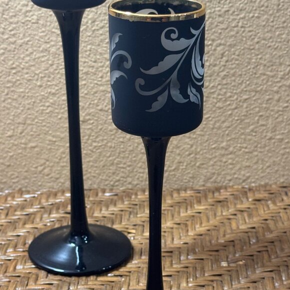 Partylite Candle Holders Black Gold Trim Set Of 3 - Picture 4 of 9